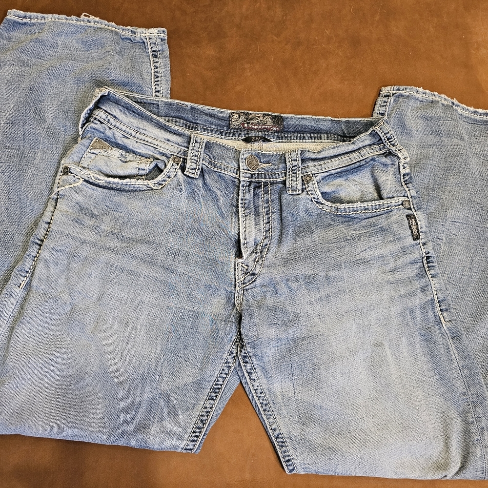 Mens Silver Jeans Co Zac 33x32 Light Wash Jeans